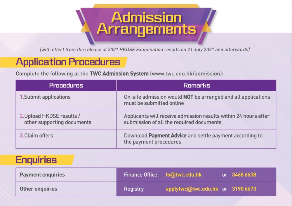 Tung Wah College - Registry - Admission Arrangements after the release of  2021 HKDSE results (2021/22 Entry)
